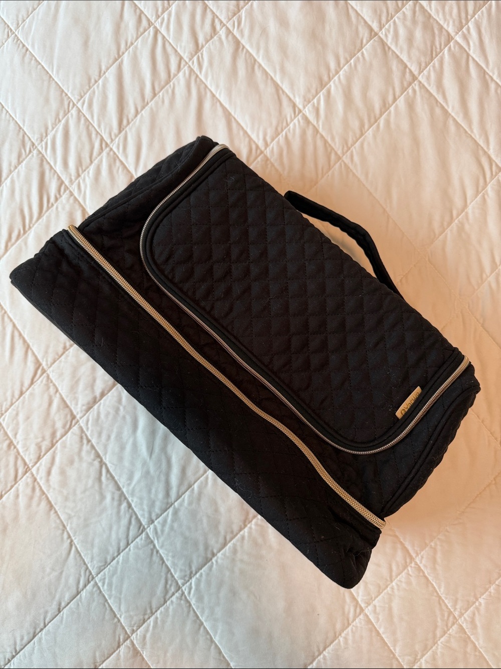 Quilted Black Travel Toiletry Bag